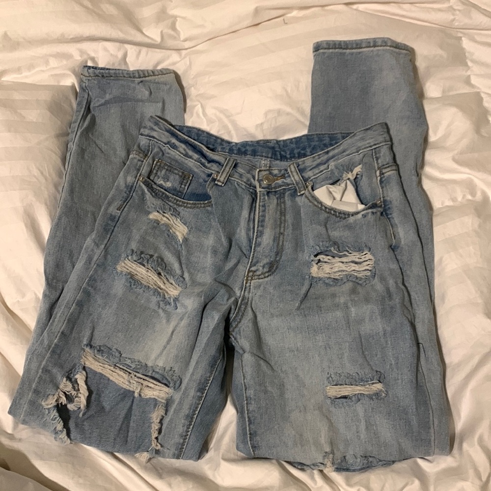 Women’s ripped straight leg jeans